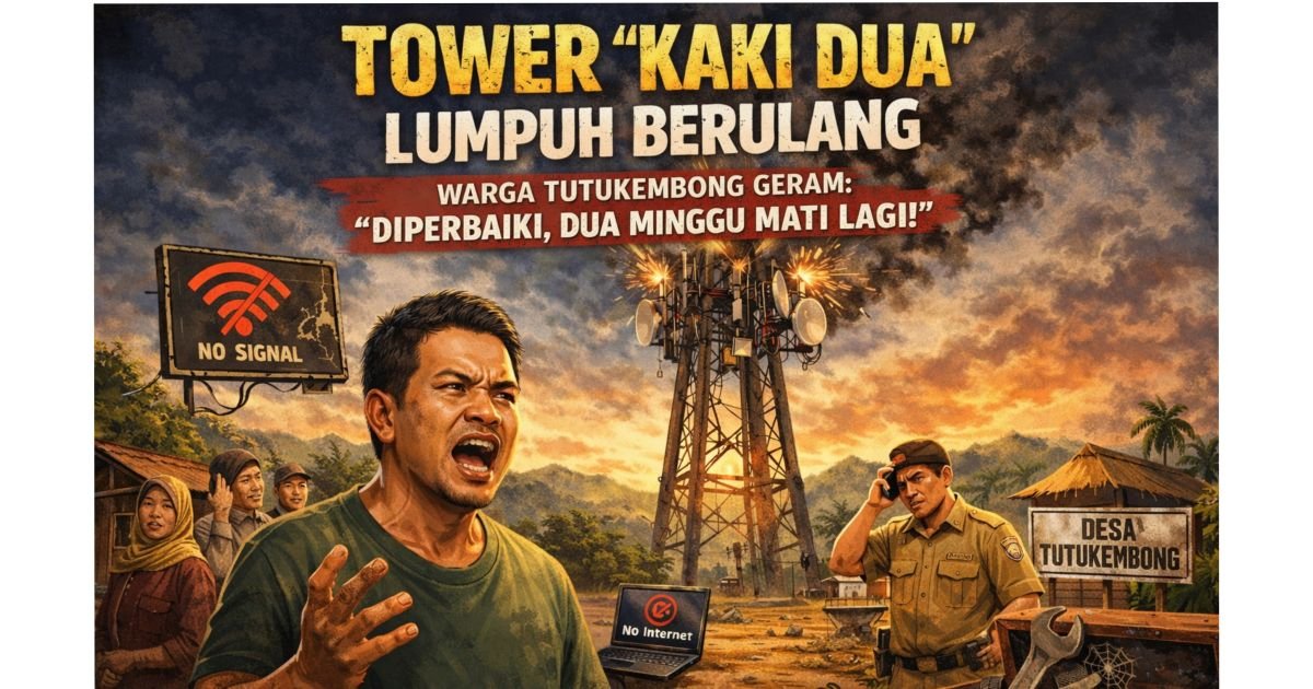 Tower “Kaki Dua” Lumpuh Berulang, Warga Tutukembong Geram: “Diperbaiki, Dua Minggu Mati Lagi”