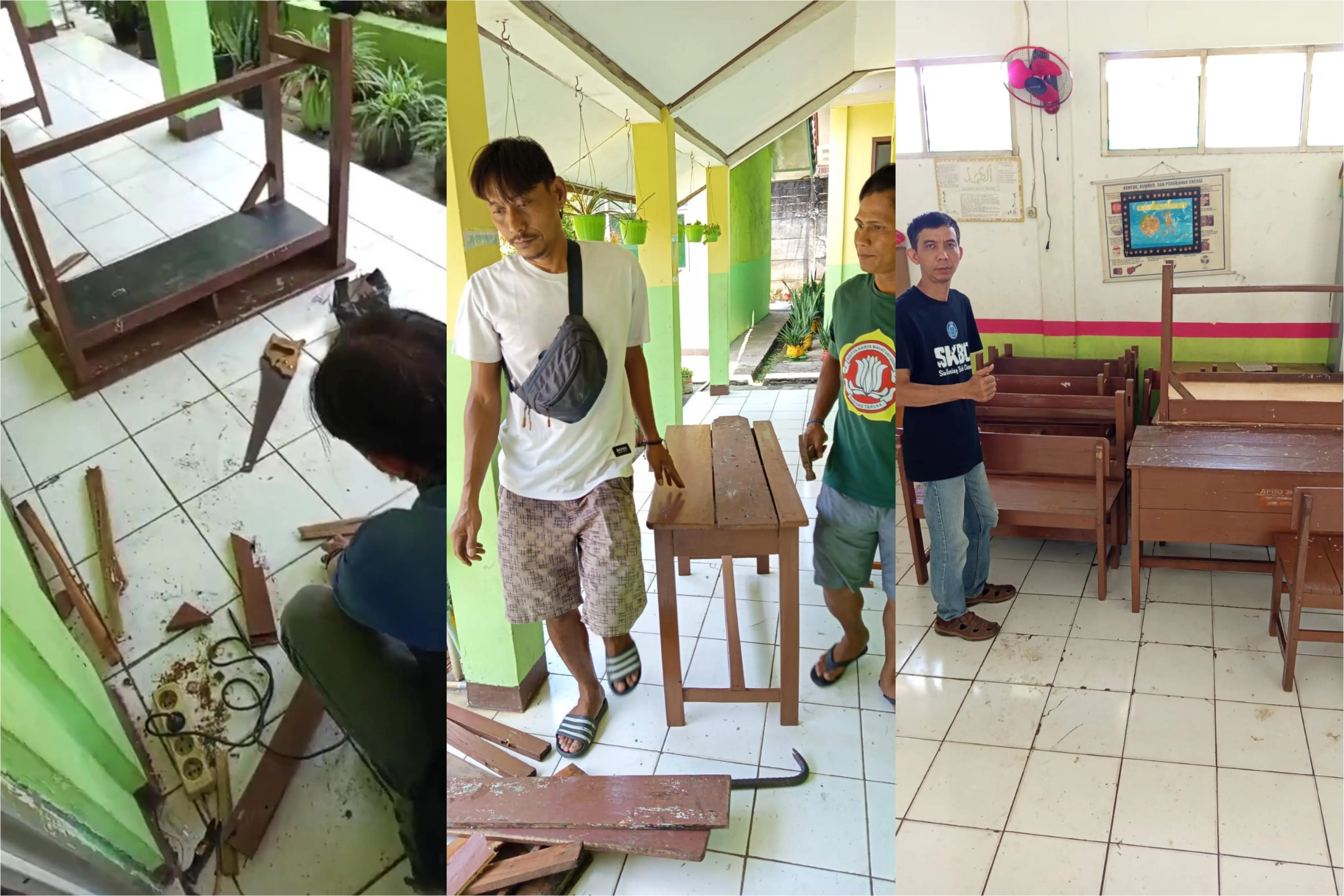 Karang Taruna Cicadas Bikin Salut, Gotong Royong Perbaiki Kursi-Meja Sekolah yang Rusak
