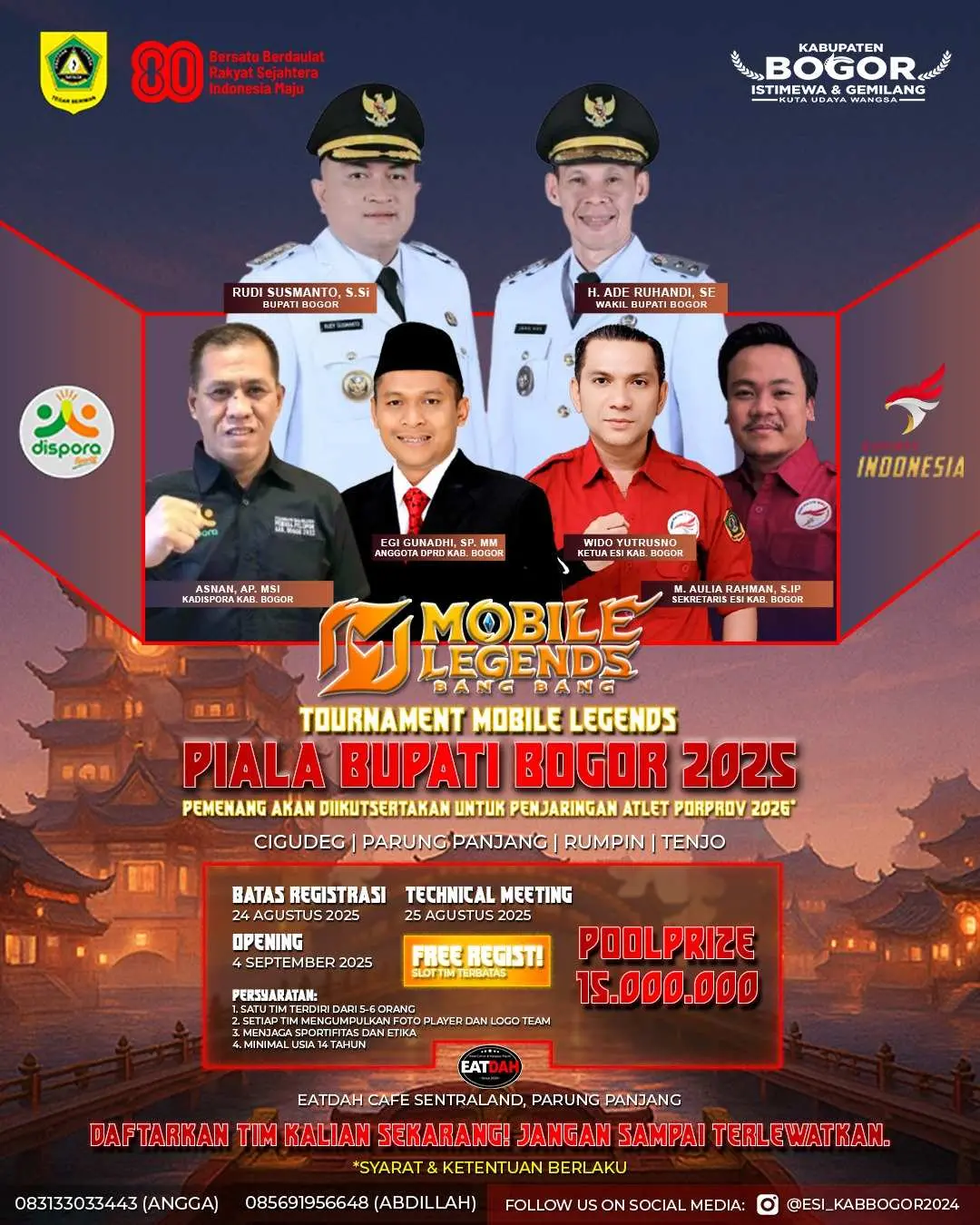 Sambut HUT RI ke-80, ESI Kabupaten Bogor Gelar Turnamen Mobile Legends Piala Bupati 2025