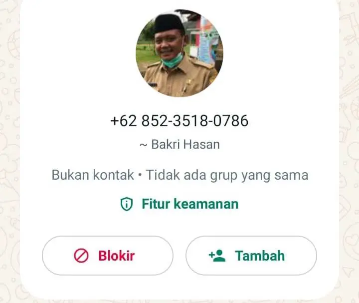 Awas Penipuan!!! Nomor Whatsapp Gunakan Profiel Camat Sukamakmur